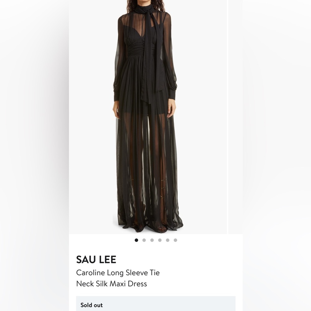 Sau Lee Caroline Long Sleeve Tie Neck Silk Maxi Dress, Size 8, NWT